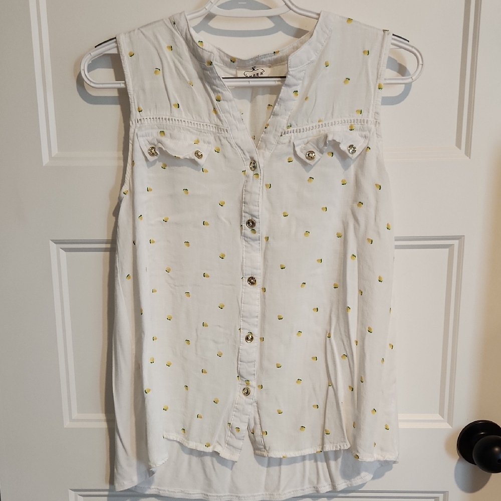 Ember Sheer White Lemon Sleeveless Top Button-up
